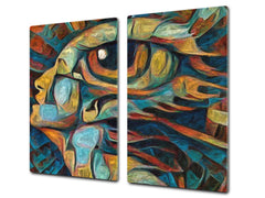 Induction Cooktop Cover –Shatter Resistant Glass Kitchen Board – Hob cover; MEASURES: SINGLE: 60 x 52 cm (23,62” x 20,47”); DOUBLE: 30 x 52 cm (11,81” x 20,47”); D32 Paintings Series: Inner eye