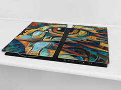 Induction Cooktop Cover –Shatter Resistant Glass Kitchen Board – Hob cover; MEASURES: SINGLE: 60 x 52 cm (23,62” x 20,47”); DOUBLE: 30 x 52 cm (11,81” x 20,47”); D32 Paintings Series: Inner eye