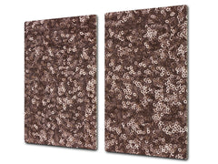 UNIQUE Tempered GLASS Kitchen Board –Scratch Resistant Glass Cutting Board –Glass Countertop MEASURES: SINGLE: 60 x 52 cm (23,62” x 20,47”); DOUBLE: 30 x 52 cm (11,81” x 20,47”); D29 Colourful Variety Series: Gold brown sequins