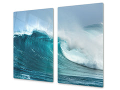 CUTTING BOARD and Cooktop Cover - Impact & Shatter Resistant Glass D02 Water Series: Water 22