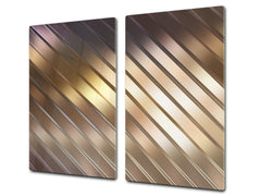 Tempered GLASS Cutting Board – Worktop saver and Pastry Board –- Glass Kitchen Board; MEASURES: SINGLE: 60 x 52 cm (23,62” x 20,47”); DOUBLE: 30 x 52 cm (11,81” x 20,47”); D28 Golden Waves Series: Elegant golden background