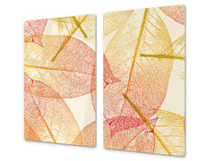 Tempered GLASS Kitchen Board – Impact & Scratch Resistant; D08 Nature Series: Leaves 35