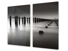 Tempered GLASS Kitchen Board – Impact & Scratch Resistant; D08 Nature Series: Marine coast 1