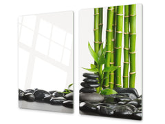 Tempered GLASS Kitchen Board – Impact & Scratch Resistant; D08 Nature Series: Bamboo zen stones