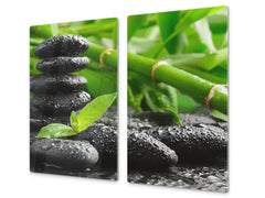 Tempered GLASS Kitchen Board – Impact & Scratch Resistant; D08 Nature Series: Bamboo with stones