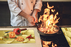 TEMPERED GLASS CHOPPING BOARD – Glass Cutting Board and Worktop Saver – Worktop protector; MEASURES: SINGLE: 60 x 52 cm (23,62” x 20,47”); DOUBLE: 30 x 52 cm (11,81” x 20,47”); D30 Decorative Surfaces Series: Golden leather upholstery 1