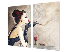 Resistant Glass Cutting Board 60D05B: Woman with a cigarette