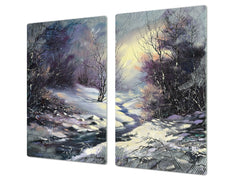 UNIQUE Tempered GLASS Kitchen Board 60D05A: Winter landscape