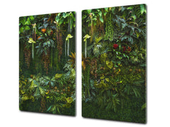 Tempered GLASS Kitchen Board – Impact & Scratch Resistant D27 Vintage leaves and patterns Series: Rich green fern