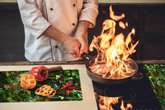 Tempered GLASS Kitchen Board – Impact & Scratch Resistant D27 Vintage leaves and patterns Series: Rich green fern