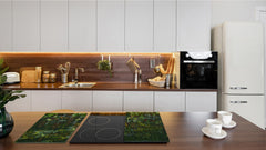 Tempered GLASS Kitchen Board – Impact & Scratch Resistant D27 Vintage leaves and patterns Series: Rich green fern