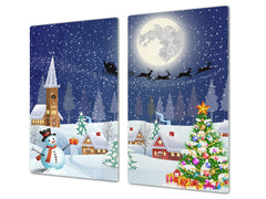Couvre-plaques de cuisson en VERRE trempé; D20 Série de Noël Paysage de Noël