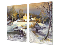 UNIQUE Tempered GLASS Kitchen Board 60D05A: Winter day