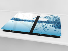 CUTTING BOARD and Cooktop Cover - Impact & Shatter Resistant Glass D02 Water Series: Water 21