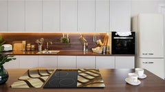 Tempered GLASS Cutting Board – Worktop saver and Pastry Board –- Glass Kitchen Board; MEASURES: SINGLE: 60 x 52 cm (23,62” x 20,47”); DOUBLE: 30 x 52 cm (11,81” x 20,47”); D28 Golden Waves Series: Abstract waves