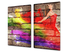 Tempered GLASS Cutting Board – Worktop saver D15 Drawings Series: Brick wall 7