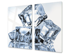 CUTTING BOARD and Cooktop Cover - Impact & Shatter Resistant Glass D02 Water Series: Ice cubes 12
