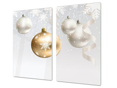 Couvre-plaques de cuisson en VERRE trempé; D20 Série de Noël Boules de noel dans la neige