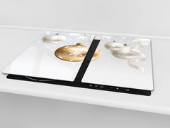 Couvre-plaques de cuisson en VERRE trempé; D20 Série de Noël Boules de noel dans la neige