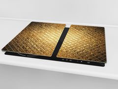 Tempered GLASS Cutting Board – Worktop saver and Pastry Board –- Glass Kitchen Board; MEASURES: SINGLE: 60 x 52 cm (23,62” x 20,47”); DOUBLE: 30 x 52 cm (11,81” x 20,47”); D28 Golden Waves Series: Sparkling pattern