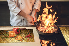 Tempered GLASS Cutting Board – Worktop saver and Pastry Board –- Glass Kitchen Board; MEASURES: SINGLE: 60 x 52 cm (23,62” x 20,47”); DOUBLE: 30 x 52 cm (11,81” x 20,47”); D28 Golden Waves Series: Sparkling pattern