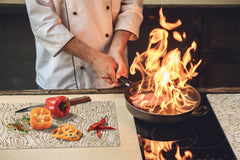 TEMPERED GLASS CHOPPING BOARD – Glass Cutting Board and Worktop Saver – Worktop protector; MEASURES: SINGLE: 60 x 52 cm (23,62” x 20,47”); DOUBLE: 30 x 52 cm (11,81” x 20,47”); D30 Decorative Surfaces Series: Floral lace