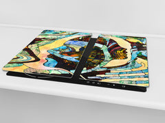 Induction Cooktop Cover –Shatter Resistant Glass Kitchen Board – Hob cover; MEASURES: SINGLE: 60 x 52 cm (23,62” x 20,47”); DOUBLE: 30 x 52 cm (11,81” x 20,47”); D32 Paintings Series: Stained glass