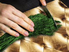 TEMPERED GLASS CHOPPING BOARD – Glass Cutting Board and Worktop Saver – Worktop protector; MEASURES: SINGLE: 60 x 52 cm (23,62” x 20,47”); DOUBLE: 30 x 52 cm (11,81” x 20,47”); D30 Decorative Surfaces Series: Golden leather upholstery 2