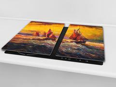 UNIQUE Tempered GLASS Kitchen Board 60D05A: Rough sea