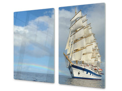 CUTTING BOARD and Cooktop Cover - Impact & Shatter Resistant Glass D02 Water Series: Ship 3