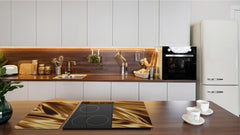 Tempered GLASS Cutting Board – Worktop saver and Pastry Board –- Glass Kitchen Board; MEASURES: SINGLE: 60 x 52 cm (23,62” x 20,47”); DOUBLE: 30 x 52 cm (11,81” x 20,47”); D28 Golden Waves Series: Golden fabric texture