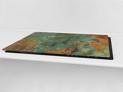 BIG KITCHEN BOARD & Induction Cooktop Cover – Glass Pastry Board DD34 Rusted textures Series: Old copper oxidation