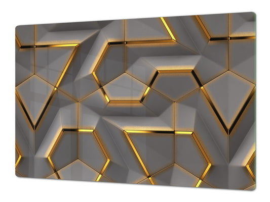 UNIQUE Tempered GLASS Kitchen Board – Impact & Scratch Resistant Cooktop cover – SINGLE: 80 x 52 cm; DOUBLE: 40 x 52 cm; DD39 Colourful Variety Series: Glossy geometric modules