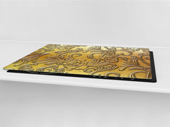 HUGE TEMPERED GLASS COOKTOP COVER – Glass Cutting Board and Worktop Saver – SINGLE: 80 x 52 cm (31,5” x 20,47”); DOUBLE: 40 x 52 cm (15,75” x 20,47”); DD40 Decorative Surfaces Series: Metal flowers