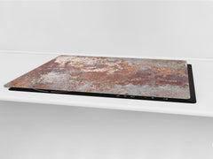 BIG KITCHEN BOARD & Induction Cooktop Cover – Glass Pastry Board DD34 Rusted textures Series: Rusted metal