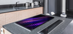 UNIQUE Tempered GLASS Kitchen Board – Impact & Scratch Resistant Cooktop cover – SINGLE: 80 x 52 cm; DOUBLE: 40 x 52 cm; DD39 Colourful Variety Series: Purple fabric 1