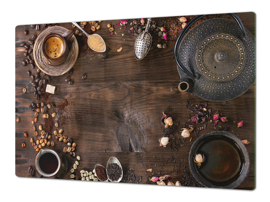 Protector de encimera y tablero de repostería - Tablero de cocina de vidrio - Serie de café DD07 Tetera Con Café 1