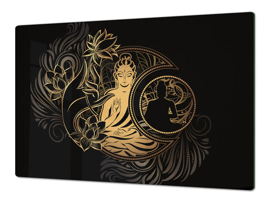 ENORMOUS Tempered GLASS Chopping Board - Induction Cooktop Cover – SINGLE: 80 x 52 cm; DOUBLE: 40 x 52 cm; DD43 Abstract Graphics Series: Ethnic spirituality