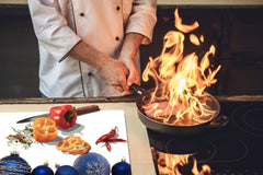 HUGE TEMPERED GLASS COOKTOP COVER - DD30 Christmas Series: Blue Christmas balls