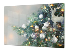 HUGE TEMPERED GLASS COOKTOP COVER - DD30 Christmas Series: Christmas tree on white