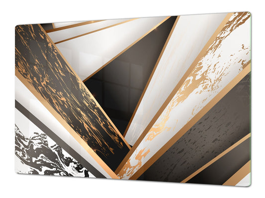 HUGE TEMPERED GLASS COOKTOP COVER – Glass Cutting Board and Worktop Saver – SINGLE: 80 x 52 cm (31,5” x 20,47”); DOUBLE: 40 x 52 cm (15,75” x 20,47”); DD40 Decorative Surfaces Series: Black and white interwoven with gold 2
