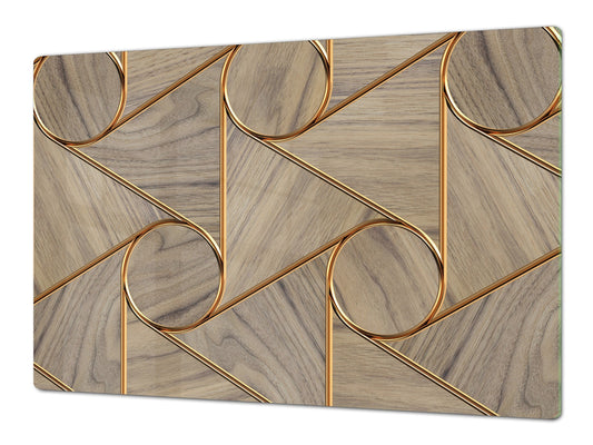 HUGE TEMPERED GLASS COOKTOP COVER – Glass Cutting Board and Worktop Saver – SINGLE: 80 x 52 cm (31,5” x 20,47”); DOUBLE: 40 x 52 cm (15,75” x 20,47”); DD40 Decorative Surfaces Series: Circles and triangles