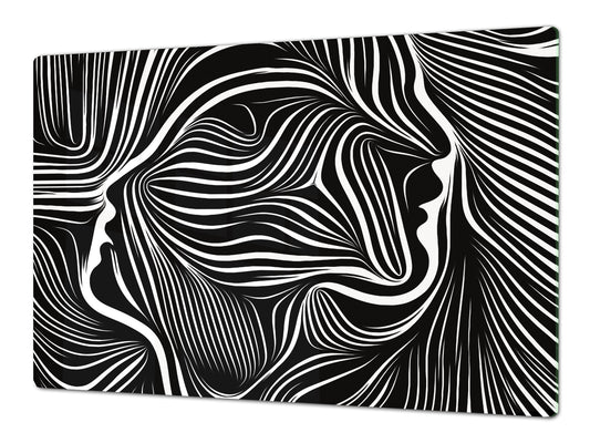 GIGANTIC CUTTING BOARD and Cooktop Cover - Glass Kitchen Board; SINGLE: 80 x 52 cm (31,5” x 20,47”); DOUBLE: 40 x 52 cm (15,75” x 20,47”); DD42 Paintings Series: Human soul