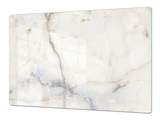UNIQUE Tempered GLASS Kitchen Board – Impact & Scratch Resistant Cooktop cover DD32 Marbles 2 Series: White marble design