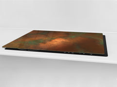 BIG KITCHEN BOARD & Induction Cooktop Cover – Glass Pastry Board DD34 Rusted textures Series: Oxidized copper with green accents