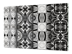 GÉANT PLANCHE À DÉCOUPER EN VERRE TREMPÉ; Série Marroco DD21: Blanc et noi