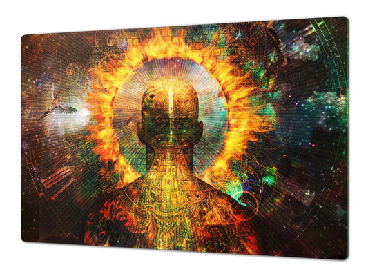 ENORMOUS Tempered GLASS Chopping Board - Induction Cooktop Cover – SINGLE: 80 x 52 cm; DOUBLE: 40 x 52 cm; DD43 Abstract Graphics Series: Ring of fire