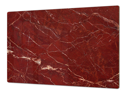 UNIQUE Tempered GLASS Kitchen Board – Impact & Scratch Resistant Cooktop cover DD32 Marbles 2 Series: Polished red mineral