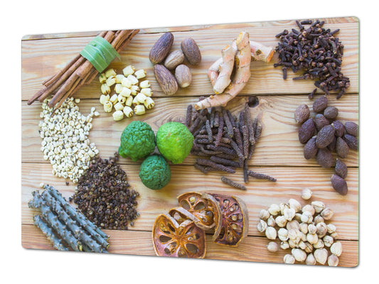 Schneidbrett aus Hartglas und schützende Arbeitsoberfläche – Schneideplatten: Sehr groß Küchenbrett aus Hartglas und Kochplattenabdeckung; spice series DD03B: Spices 7