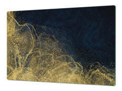Gigantic Worktop saver and Pastry Board - Tempered GLASS Cutting Board - MEASURES: SINGLE: 80 x 52 cm; DOUBLE: 40 x 52 cm; DD38 Golden Waves Series: Wave of glitter